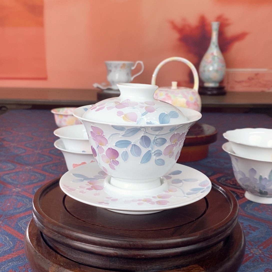 紫藤花盖碗釉下手绘高温