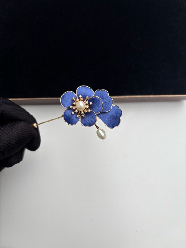 复古/宫廷民族风极简风发夹复古景泰蓝素款发饰手工头饰蓝色小花