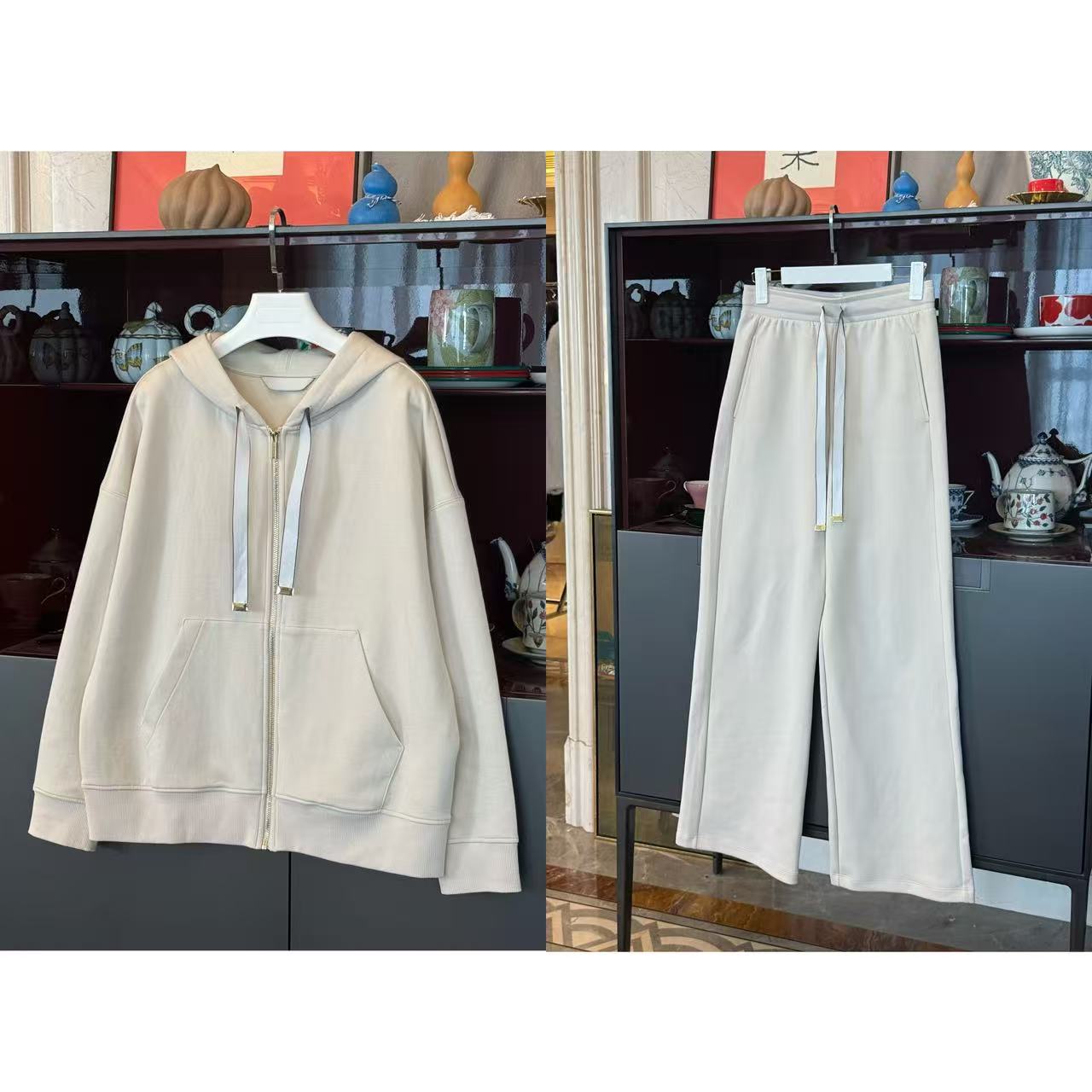 MYL 2026早春新款涤棉混纺连帽卫衣套装抽绳松紧腰直筒休闲裤