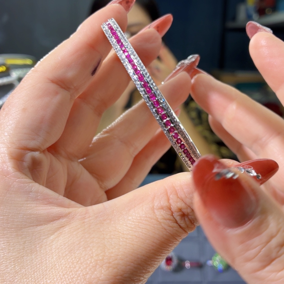 手镯红宝石银S925镶嵌