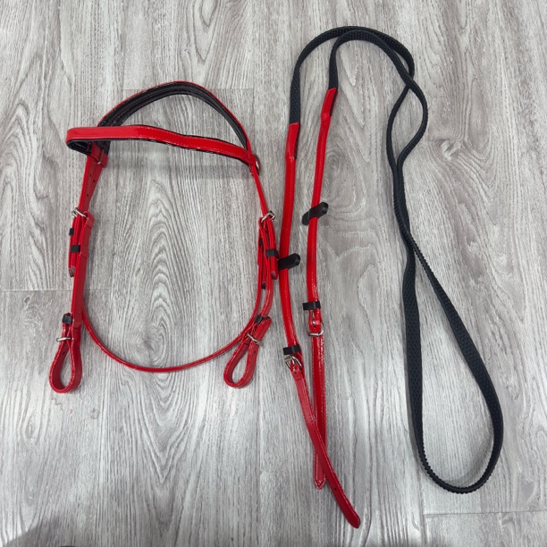 新款双层漆皮水勒缰绳一套防冻耐用水勒马术运动