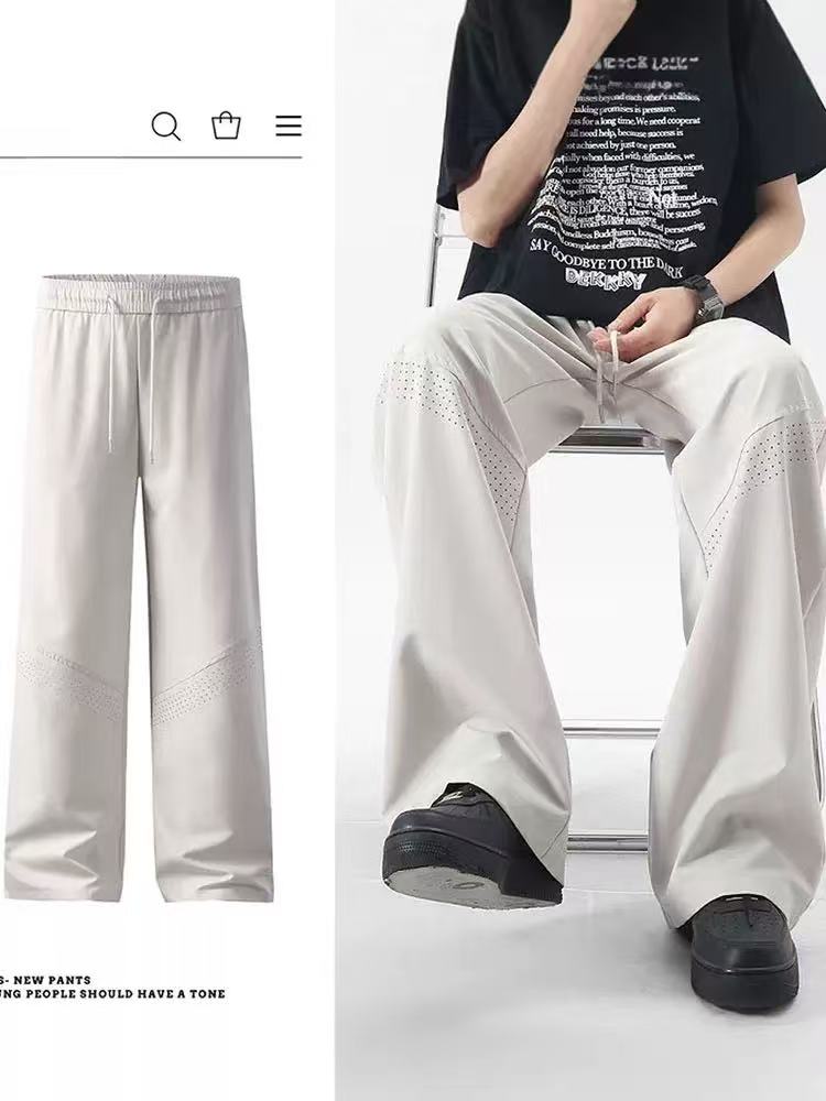 男款冰丝裤休闲裤灰色垂感透气网孔裤子夏季轻薄宽松显瘦男士透气