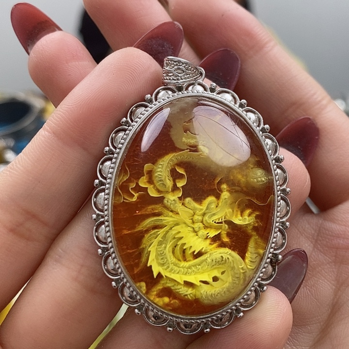 琥珀颈饰银S925镶嵌戒指