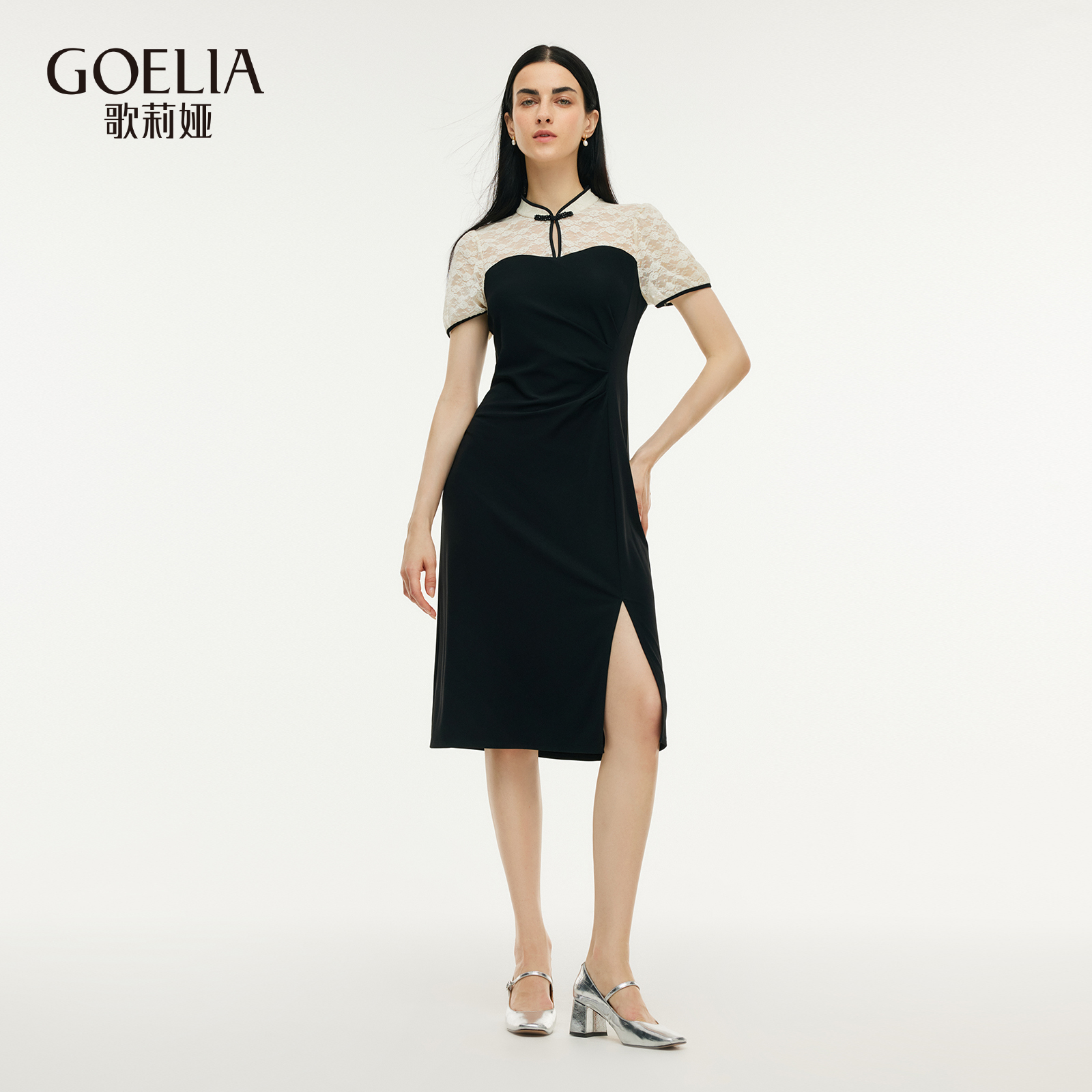 歌莉娅夏季新中式针织拼接旗袍1C6C4H5Q0