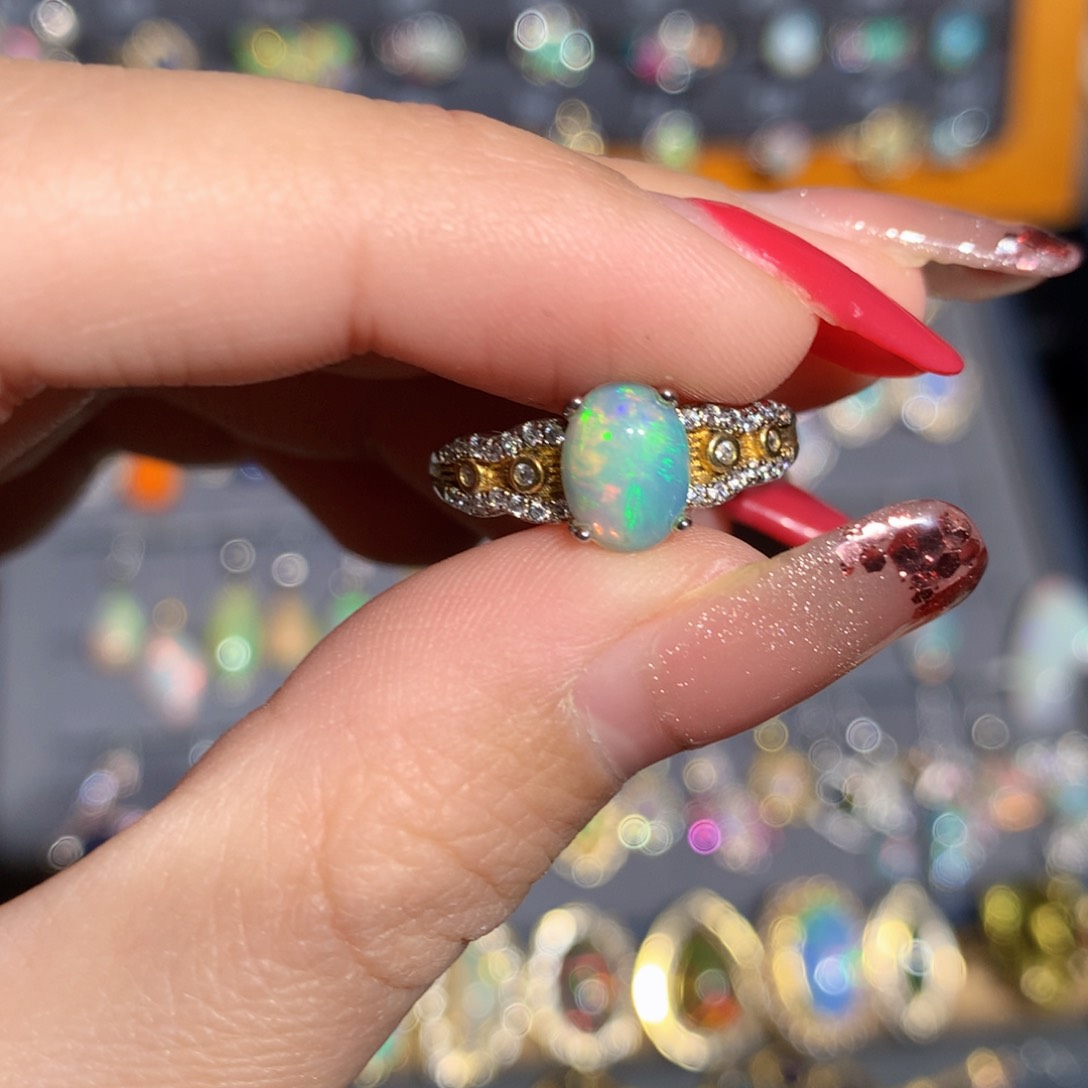 银S925镶嵌欧泊欧泊戒指y