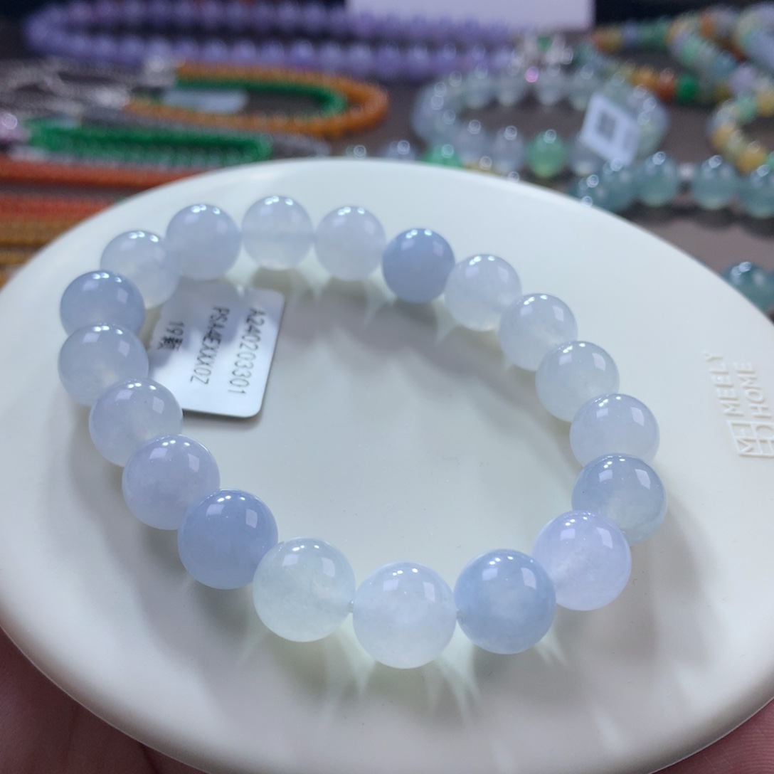 翡翠手链未镶嵌翡翠冰底淡蓝紫卡10+