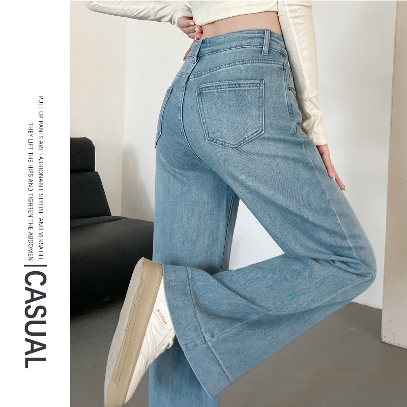 直筒微喇叭裤女复古春秋季2025年新款高腰宽松阔腿拖地牛仔裤子