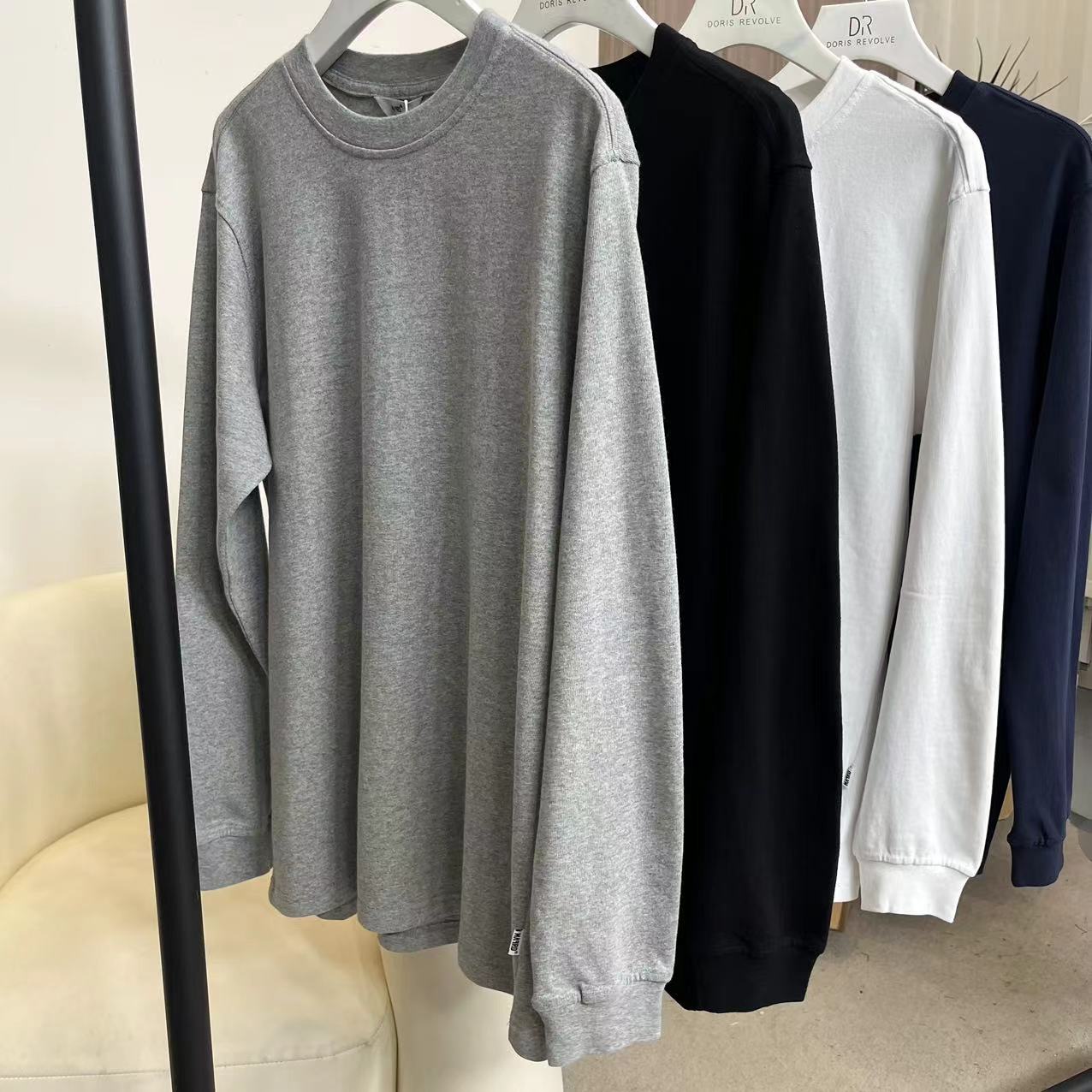 百搭秋季男士纯色圆领长袖打底T恤 h1019