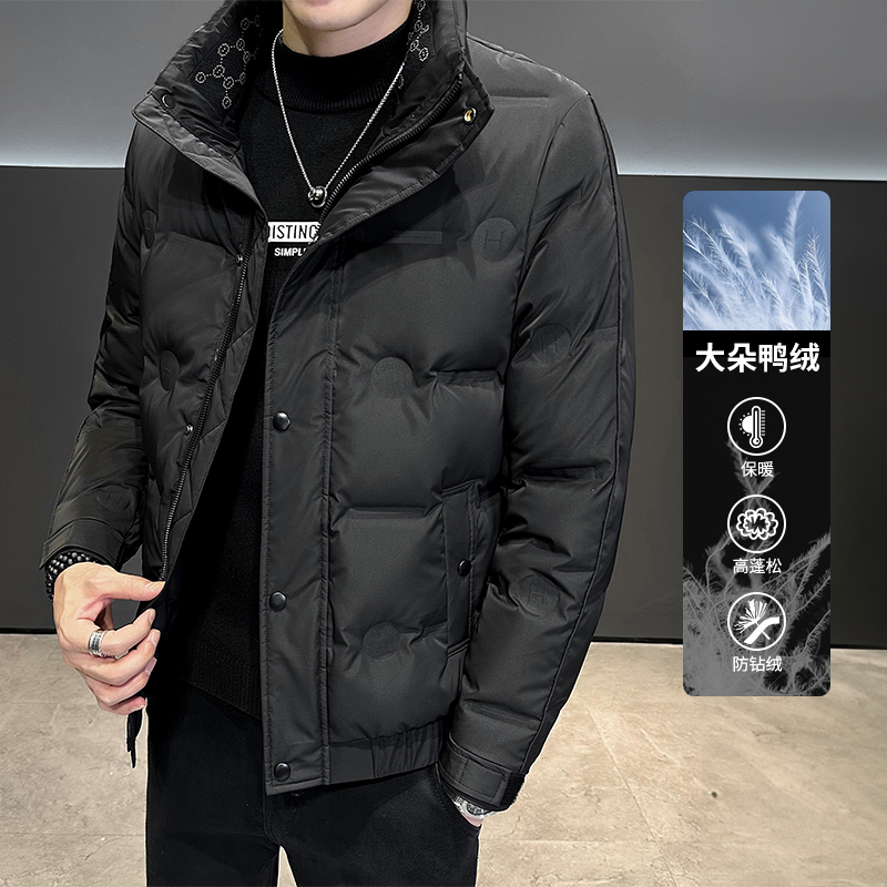 男士短款休闲蓬松保暖拉链时尚加厚立领男士修身免洗羽绒服7087
