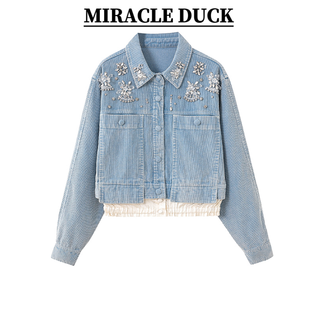 【巴洛克舞曲】秋冬季时尚重工钉珠常规拼接翻领短外套休闲C1693