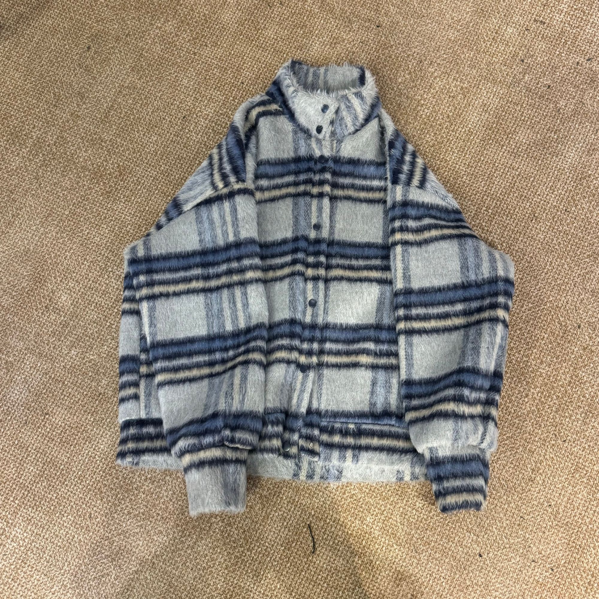 Zoe 原创【蓝色大门】加绒加厚百搭条纹毛呢外套