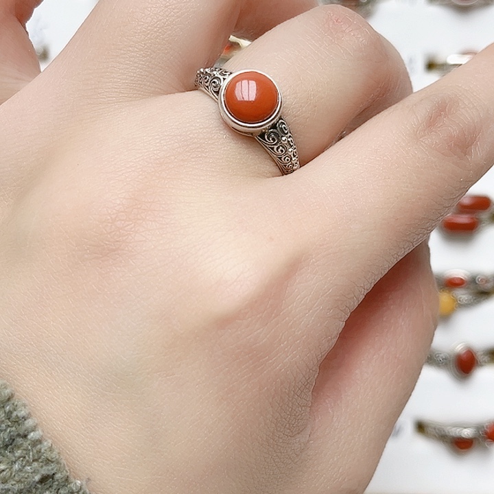 玛瑙/玉髓戒指银S925镶嵌925银