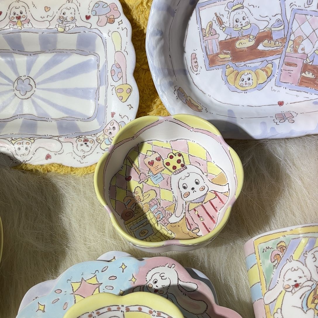 小***安黄色花边小高足碗