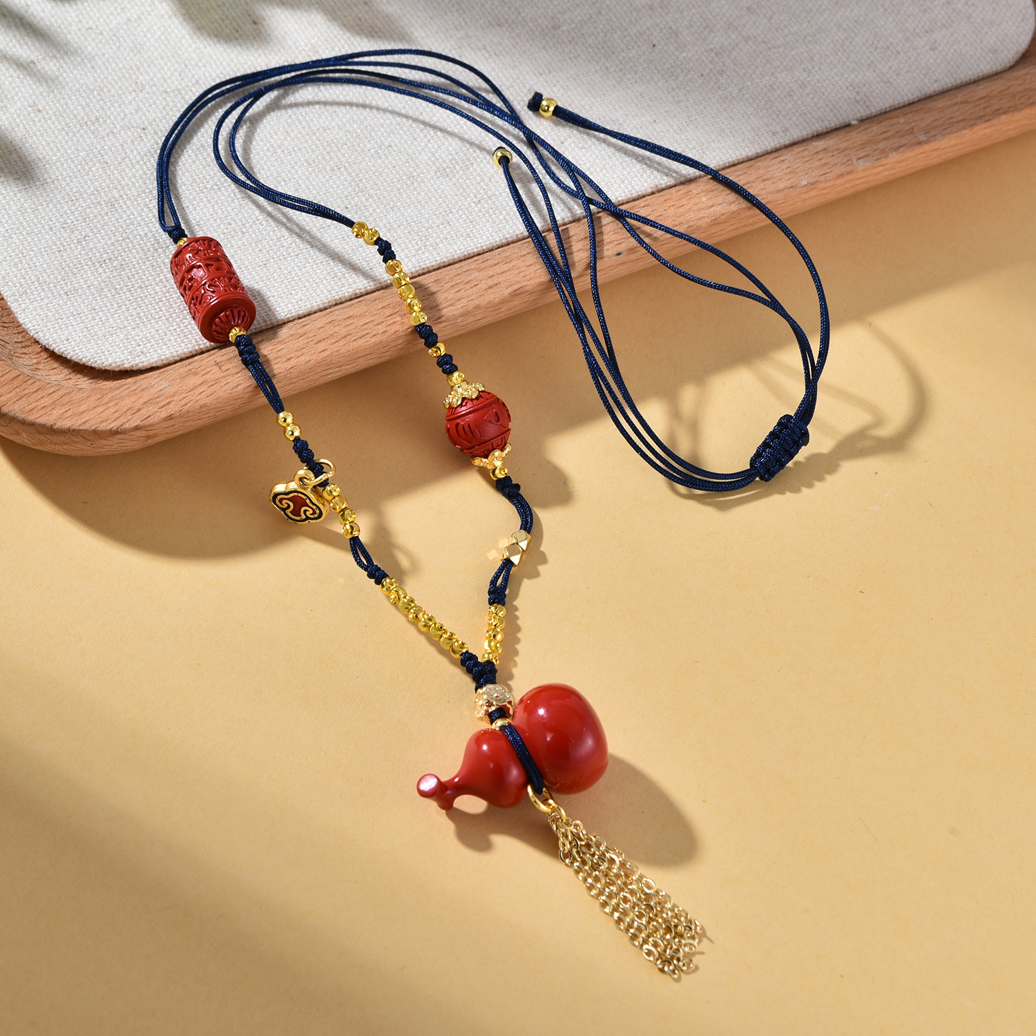 含辰砂工艺品【婉葶珠宝】朱砂葫芦手工项链