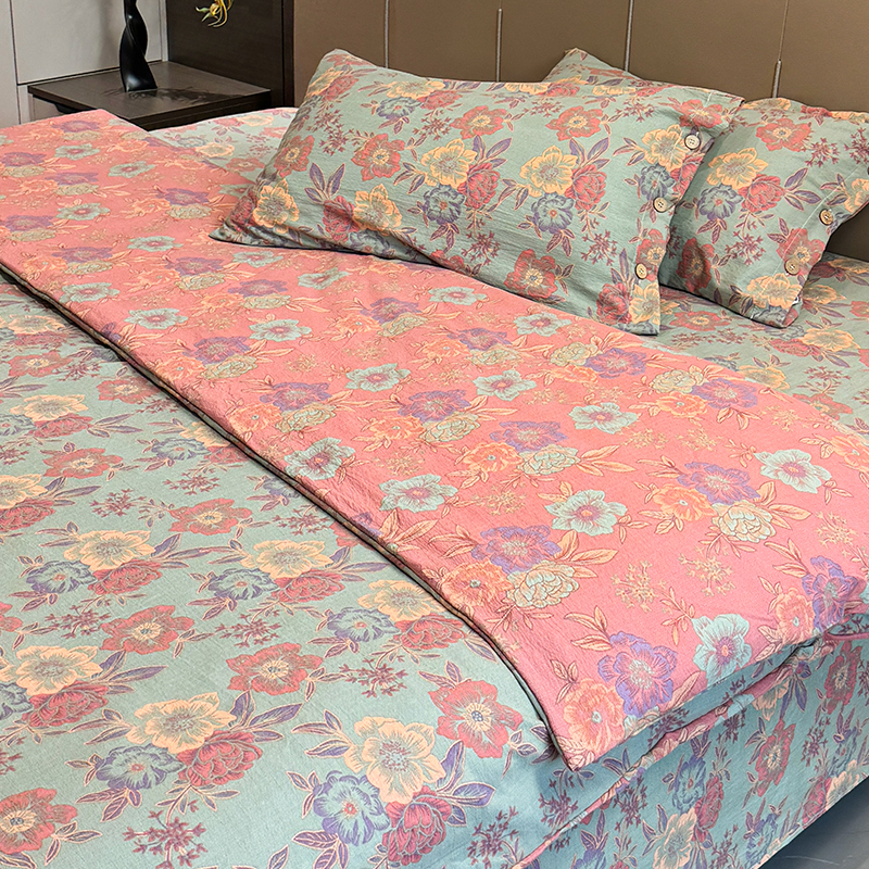 花香四溢【被套】新款双层纱简约风全纯床单四件套单双人新疆长绒棉