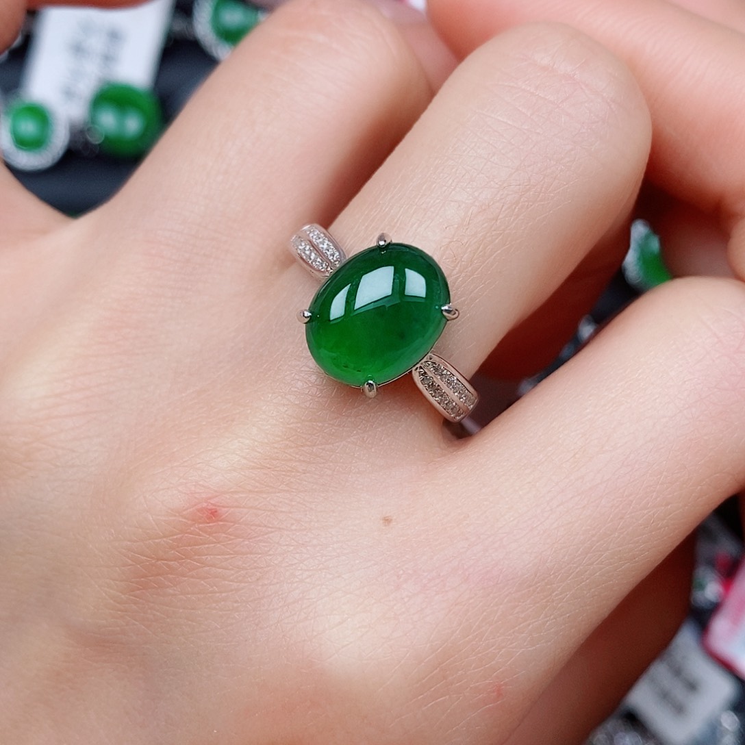 翡翠戒指银S925镶嵌戒指