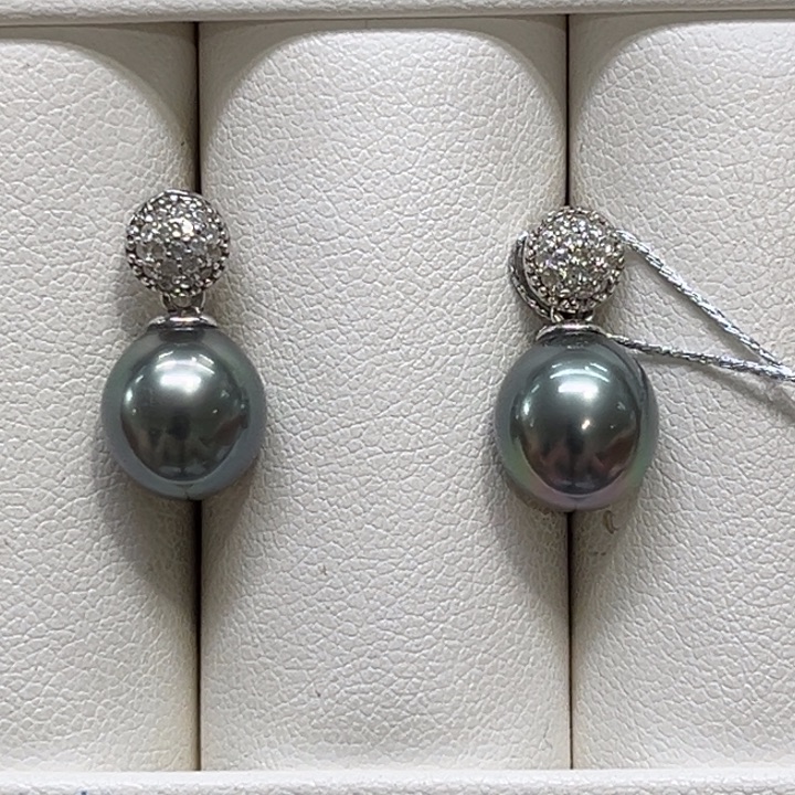 海水珍珠银S925镶嵌耳饰9-10mm 77号