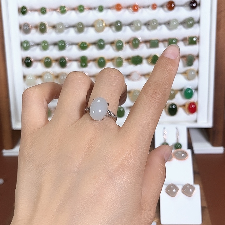 和田玉戒指银S925镶嵌