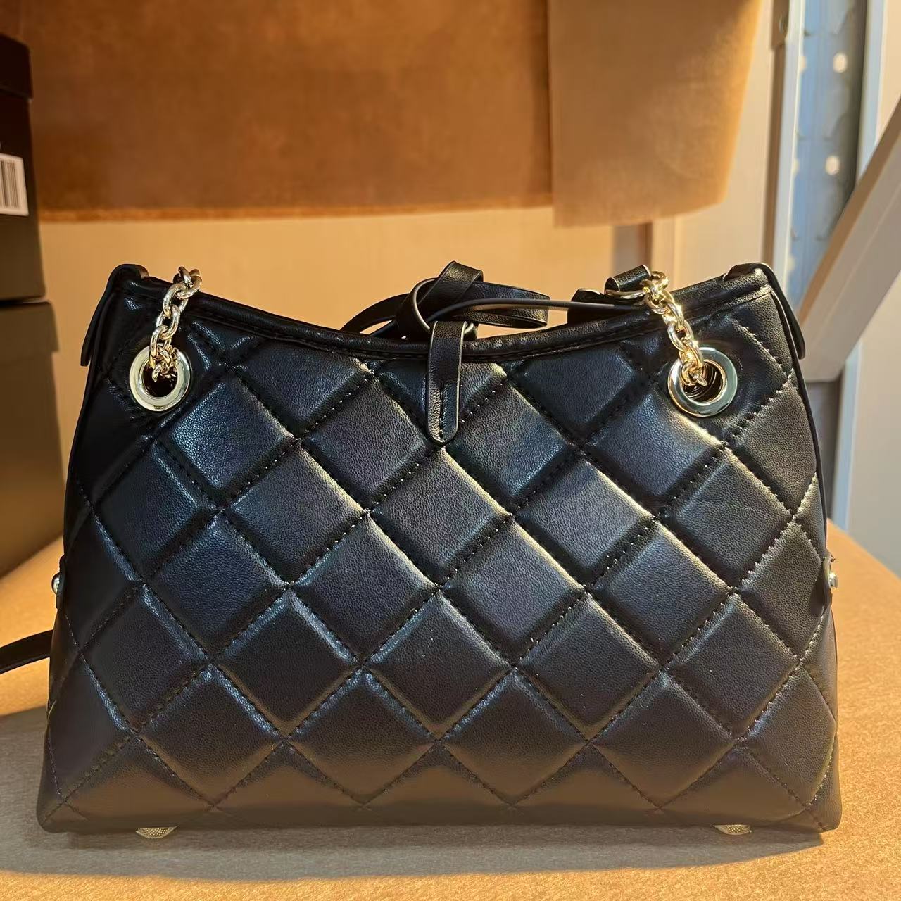 TOLEX2025新款手工时尚百搭菱格女托特黑色24cm