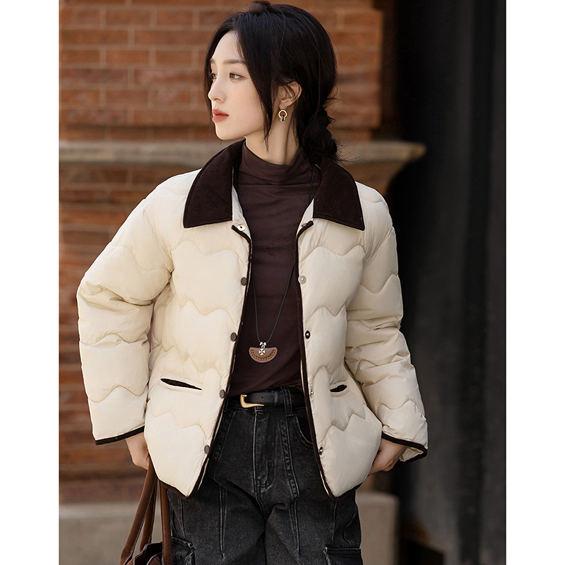 【都市高保暖】25冬翻领长袖拼接420T尼丝纺棉服女短款外套