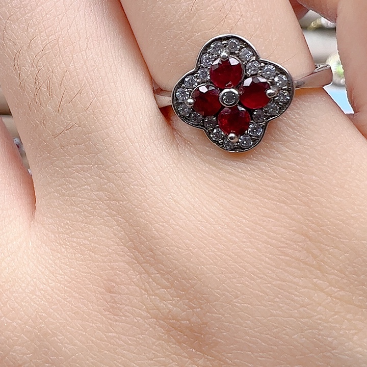 戒指银S925镶嵌红宝石