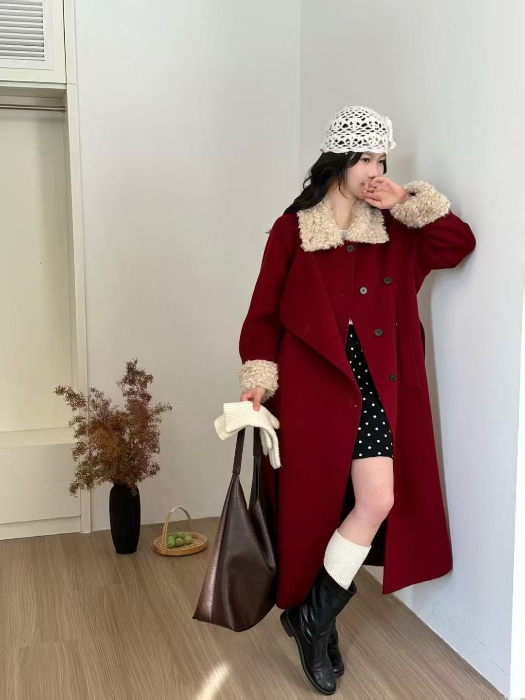  王姐专属-2025冬季新品法式赫本风气质拼接款毛呢大衣【熙-8376】