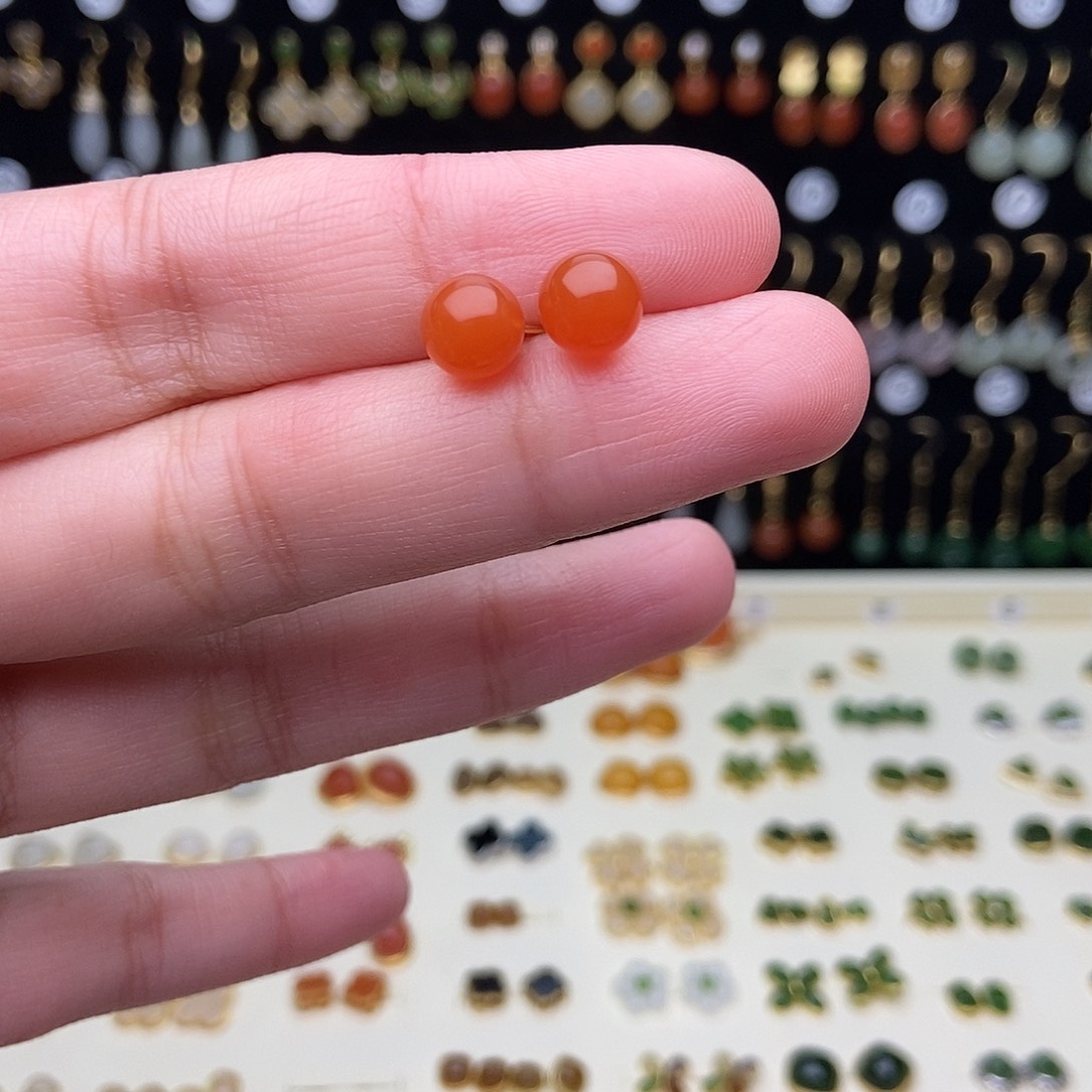 今***来和田玉银S925镀金镶嵌耳饰