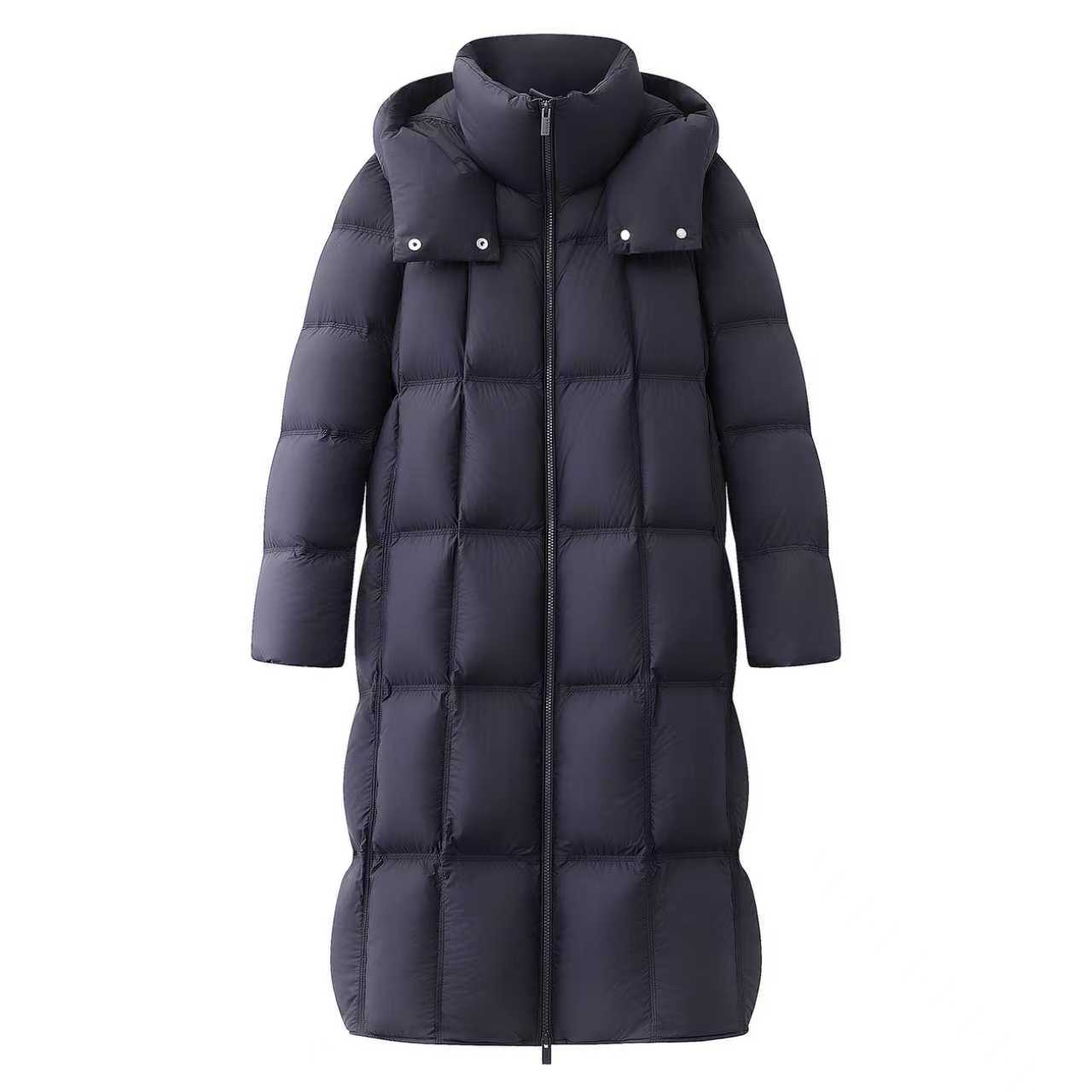 迪家2025冬新款连帽长款白鸭绒羽绒服过膝保暖外套女5902