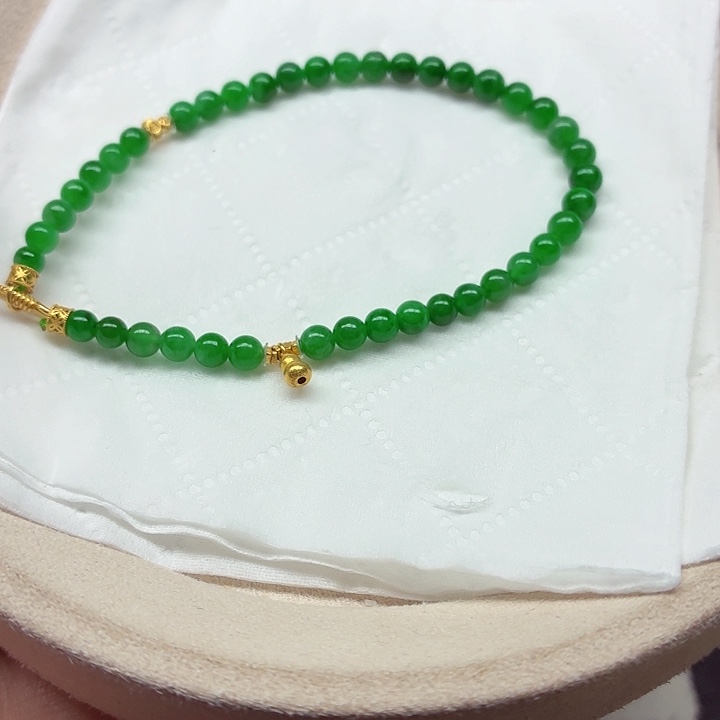 翡翠18K金镶嵌手链天然缅甸翡翠A货卡4