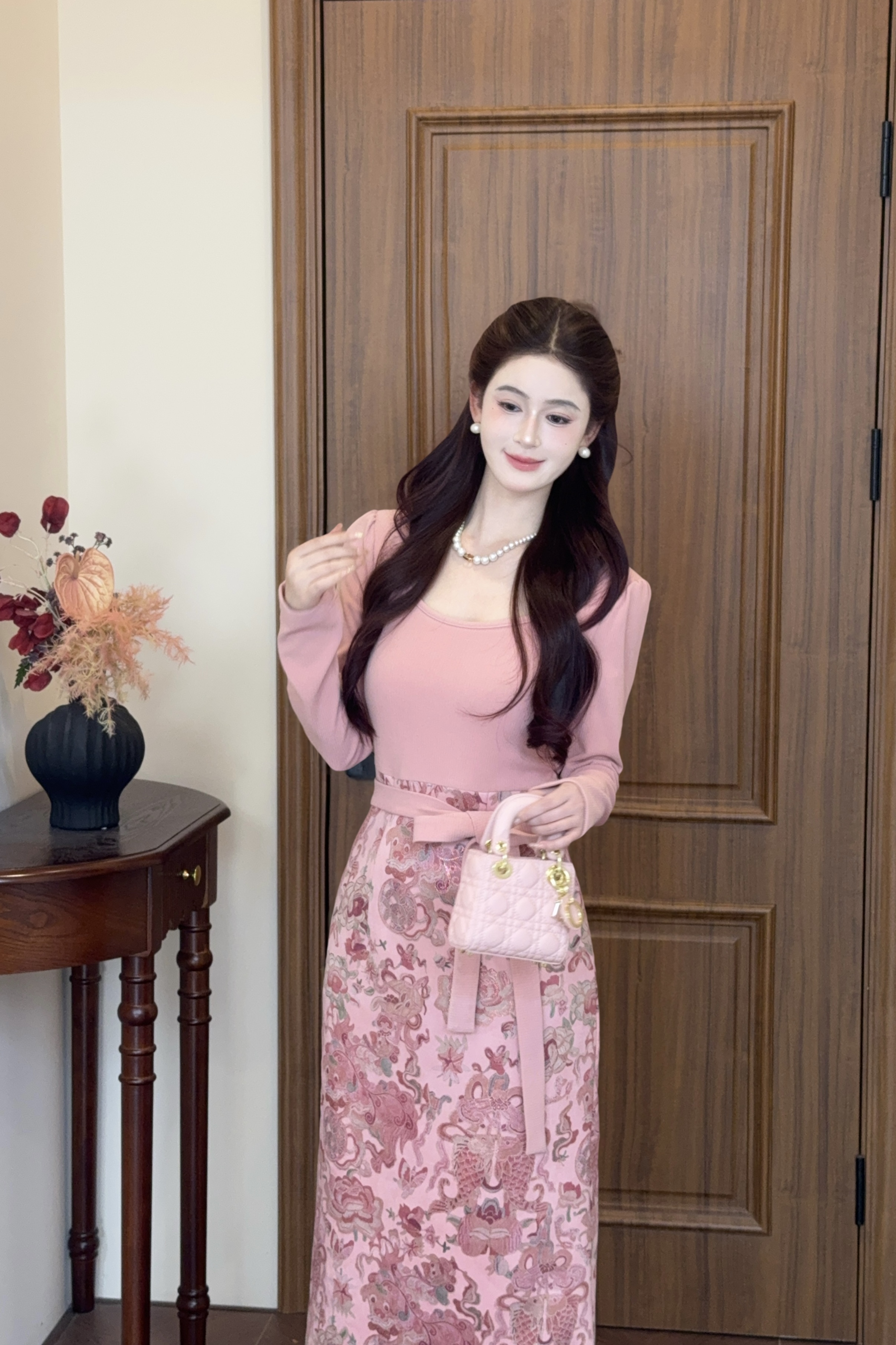 LiLi李李家【枕上书】新中式清冷风改良烫金拼接连衣裙XMZH11371