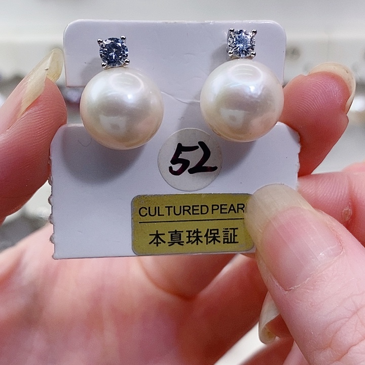 耳饰淡水珍珠银S925镶嵌12+A