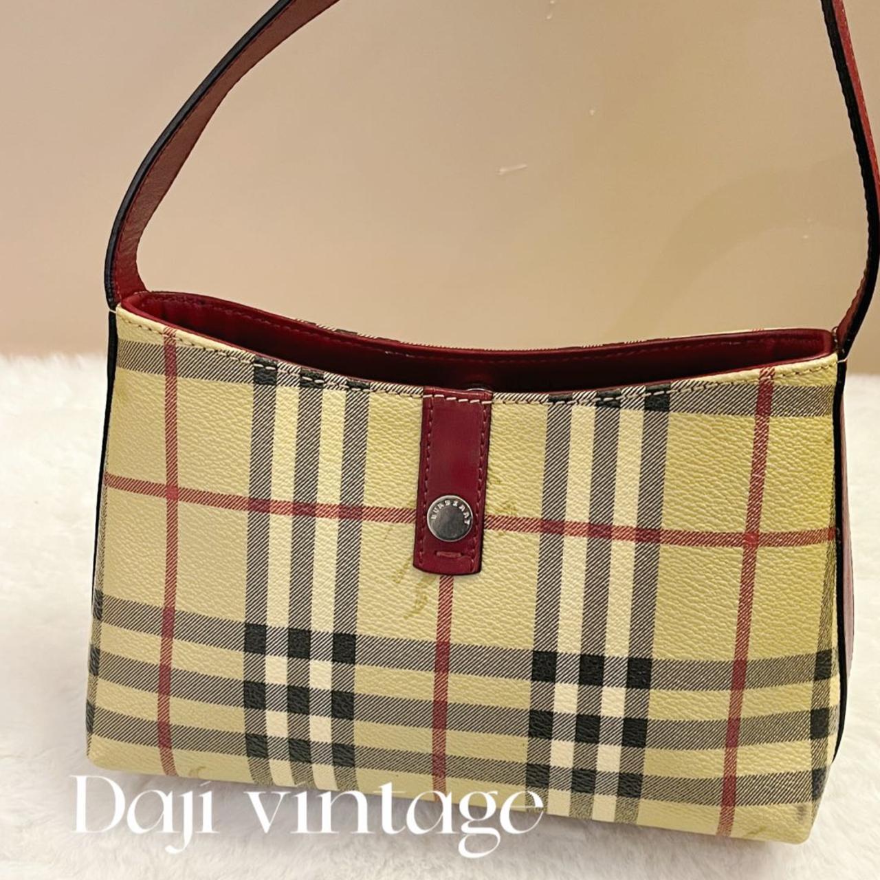 95新 BURBERRY/博柏利 大吉中古/Burberry浆果红格纹hobo单肩包
