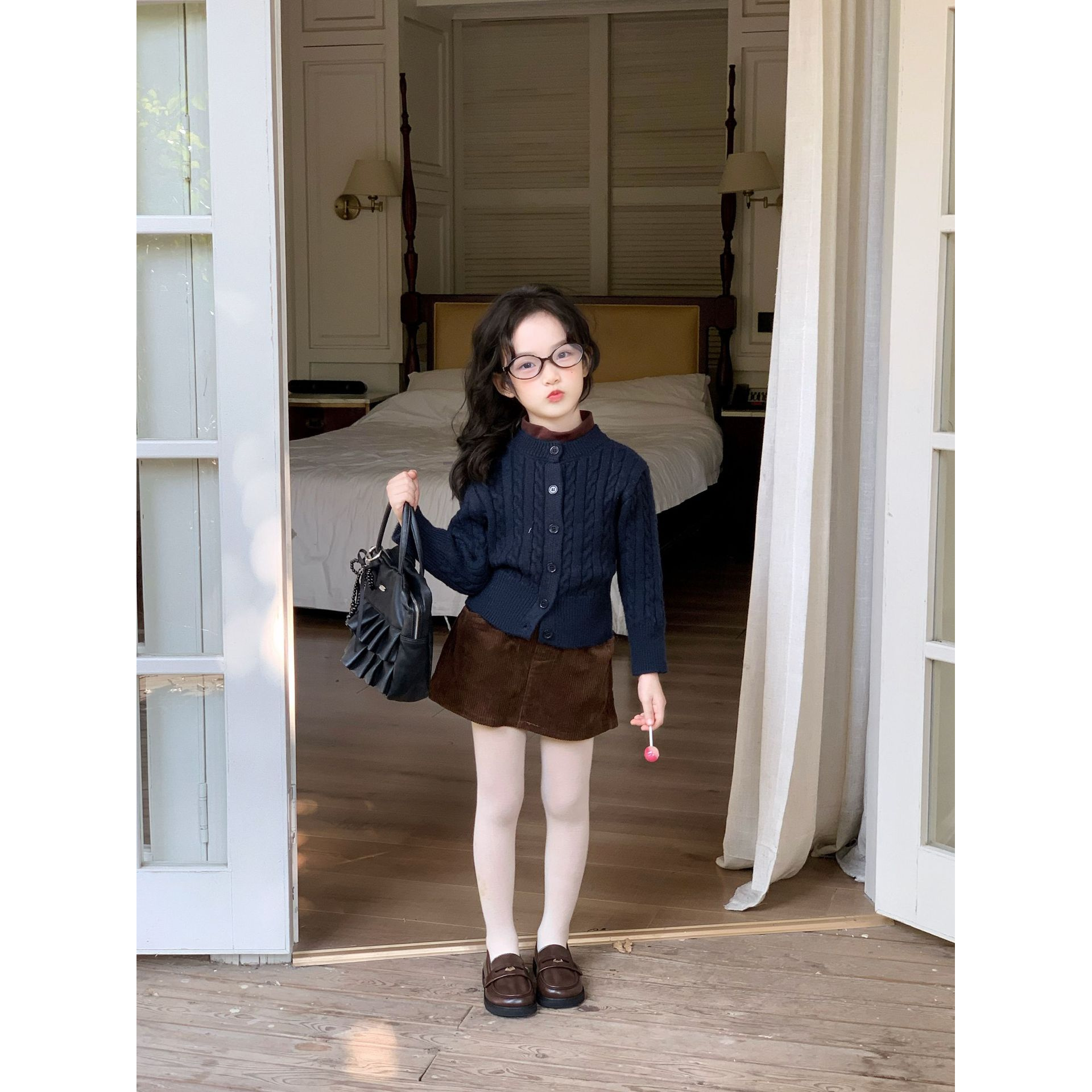 Bmy2025wt 女童冬季新款韩版加厚绞花毛衣可爱坑条短裙套装