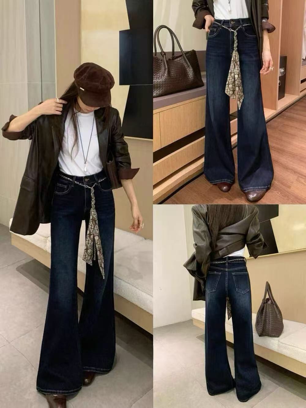 【1123】秋季女装显瘦高腰微喇牛仔裤配腰链