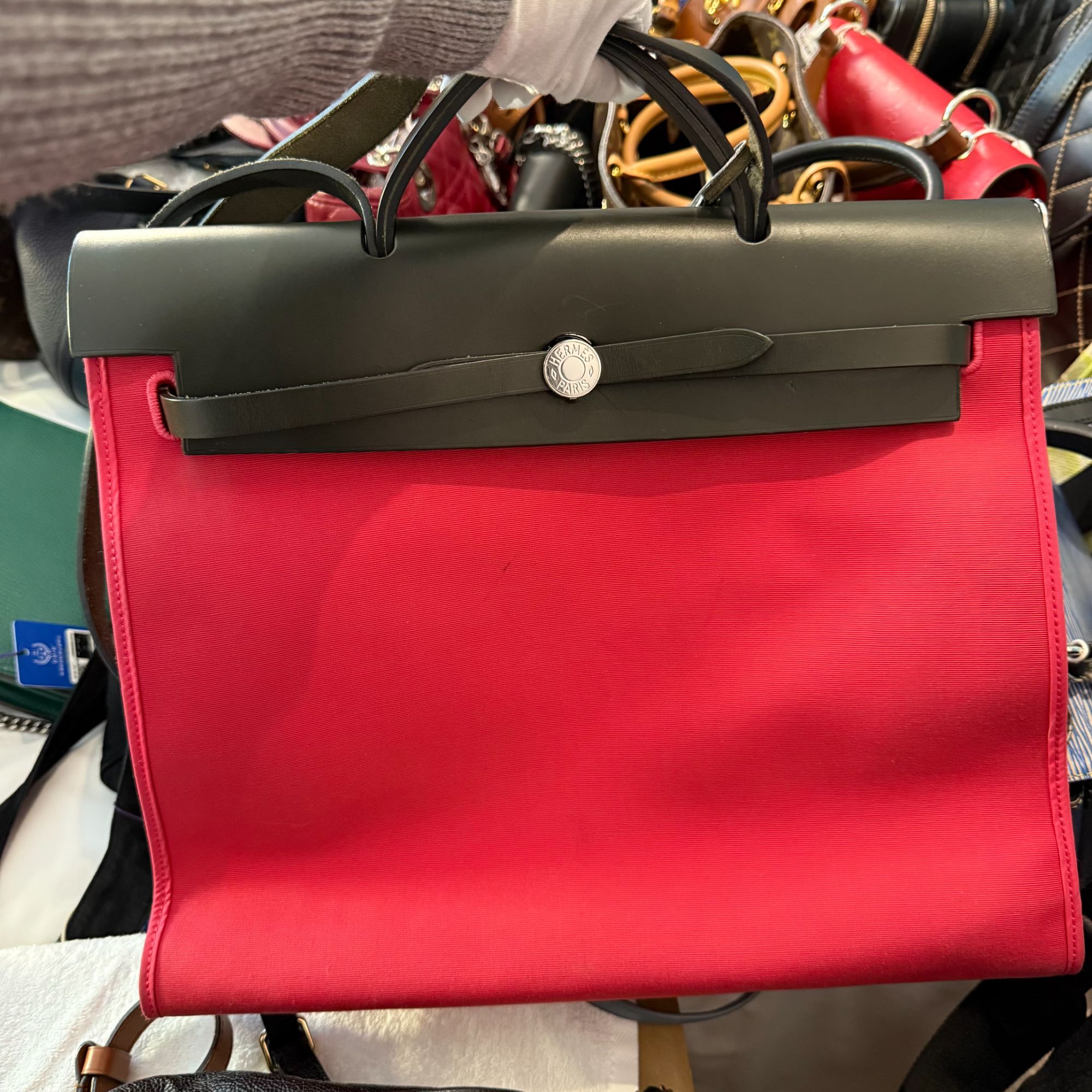 95新 Hermes/爱马仕 拼色手提包/美美在包展
