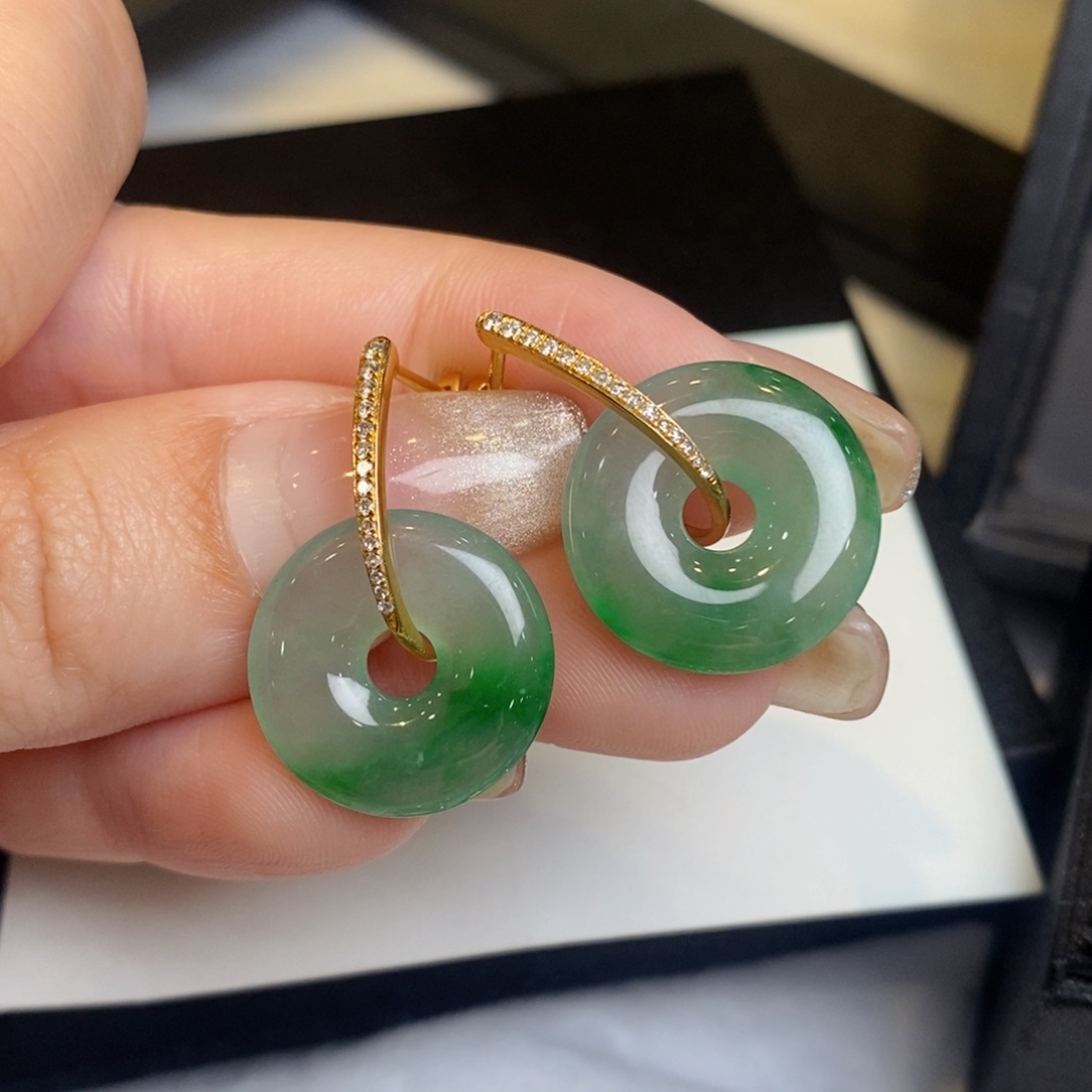 翡翠耳饰18K金镶嵌甜甜圈