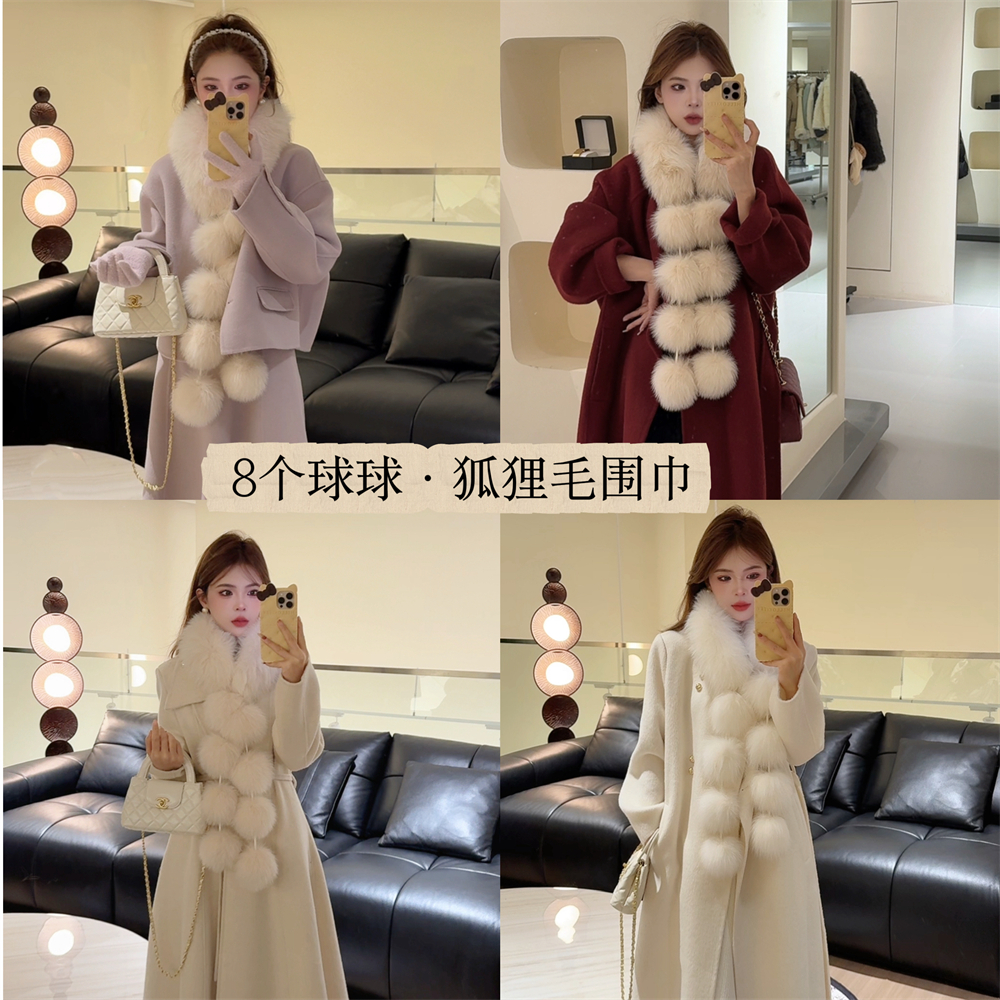 NN CHIC. 女秋冬季时尚气质吸扣款狐狸毛球狐狸毛围脖配饰7006