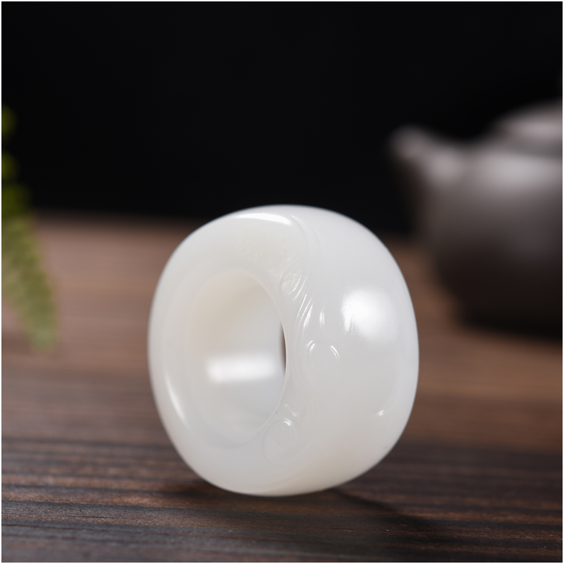 玉石缘【扳指20.6mm】新疆和田羊脂白玉籽料精品大气男女款指环