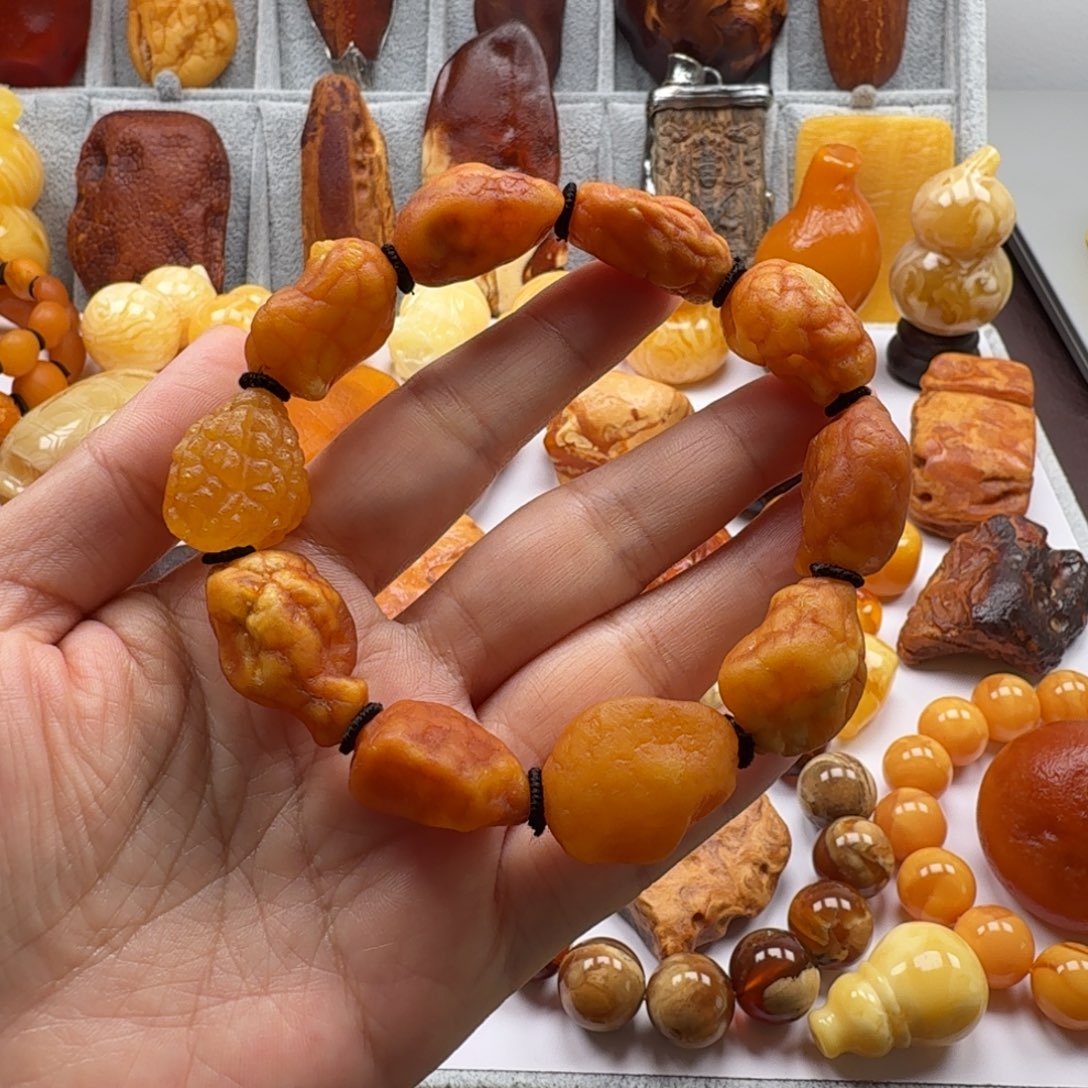 琥珀未镶嵌裸石脑纹海漂手串