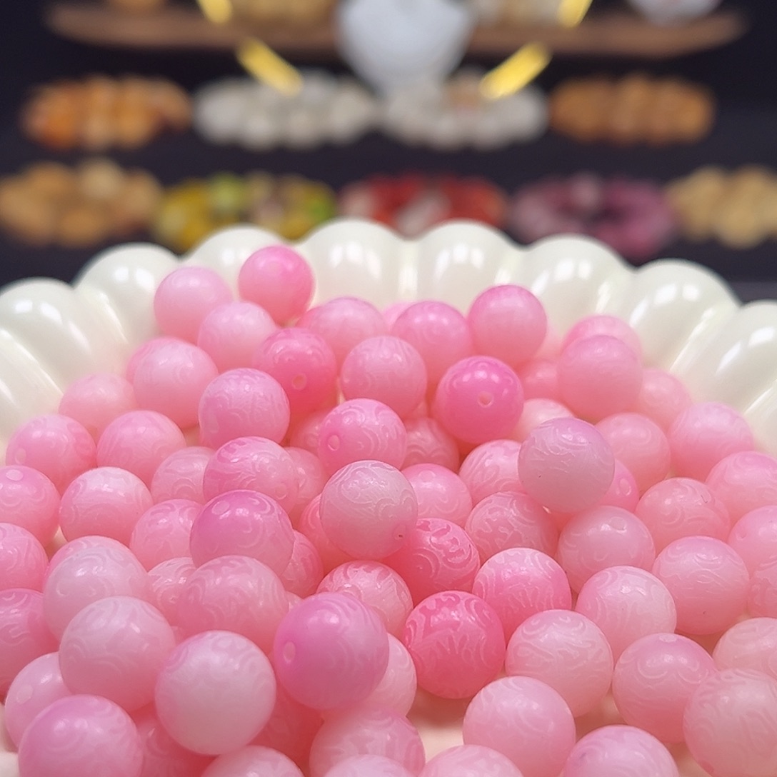 手串菩提根/象牙果卡12蜜桃粉六字真言108颗