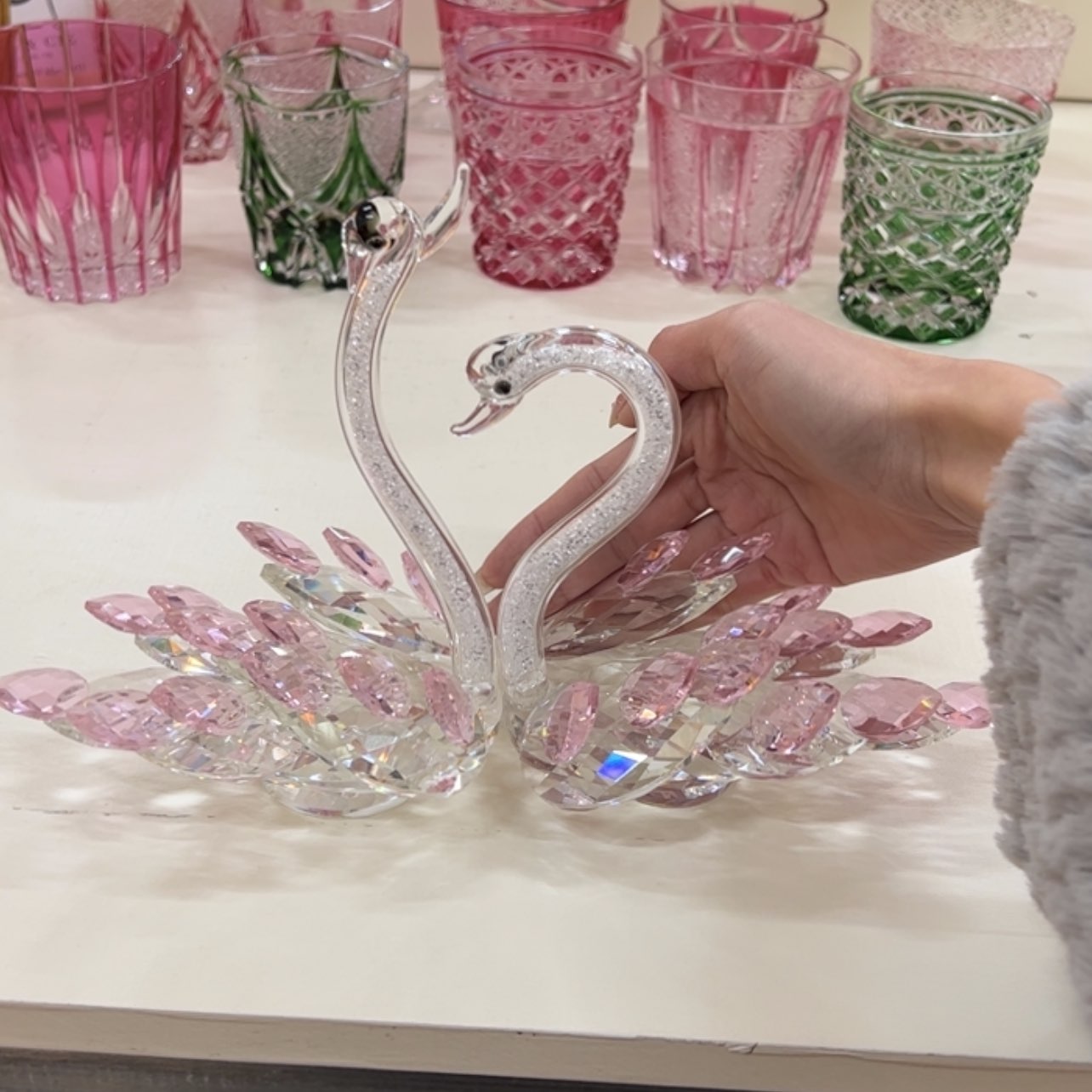 【闪购商品】如图一对水晶天鹅摆件，