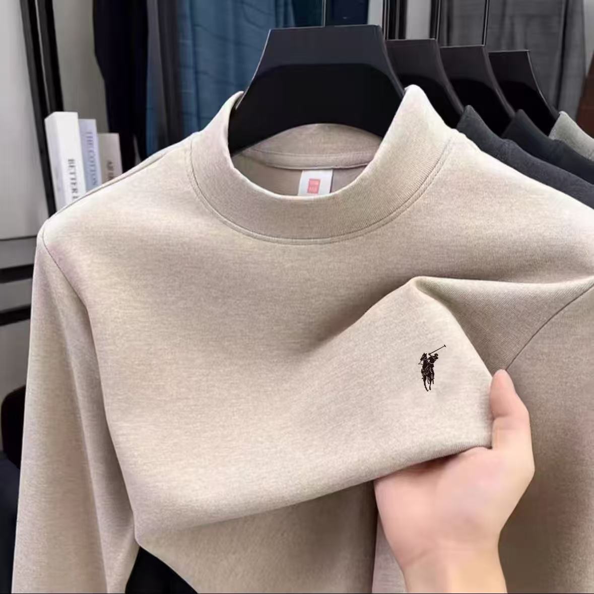 【双面羊绒 自发热】【刺绣】男士冬季新款双面羊绒打底圆领卫衣长袖