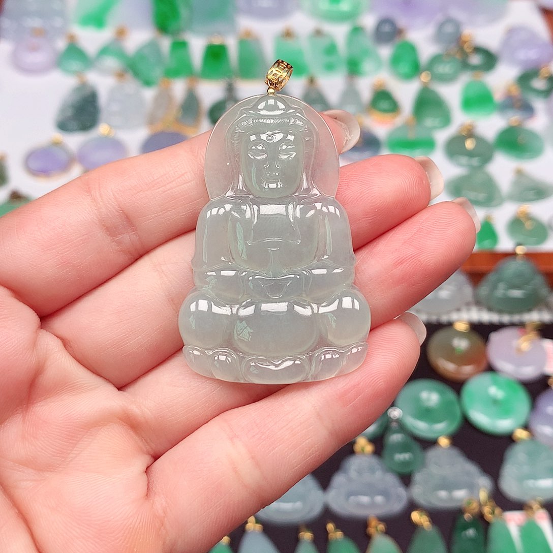 翡翠颈饰18K金镶嵌天然翡翠A货