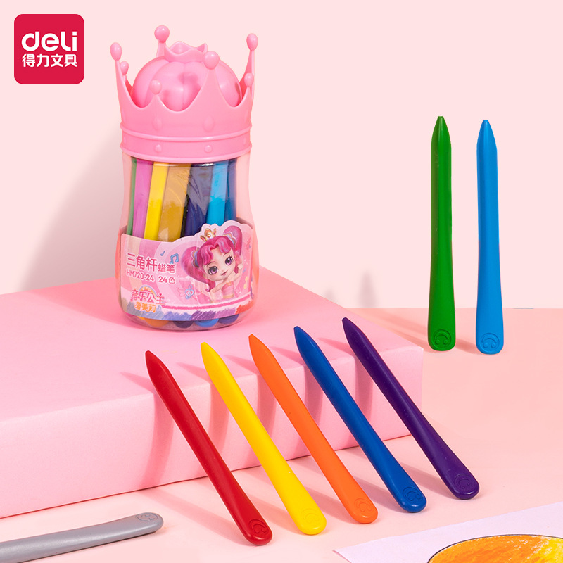 得力HM720-24音乐公主蜡笔不脏手安全无毒画笔腊笔丝滑彩色笔耐摔