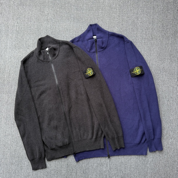 现货Stone Island石头岛纯棉针织开衫毛衣外套紫色/深灰色