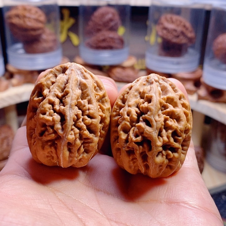 火***柴文玩核桃把件珊瑚纹