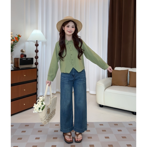 9125#小个子直筒牛仔裤女高腰窄版阔腿裤2025春秋新款