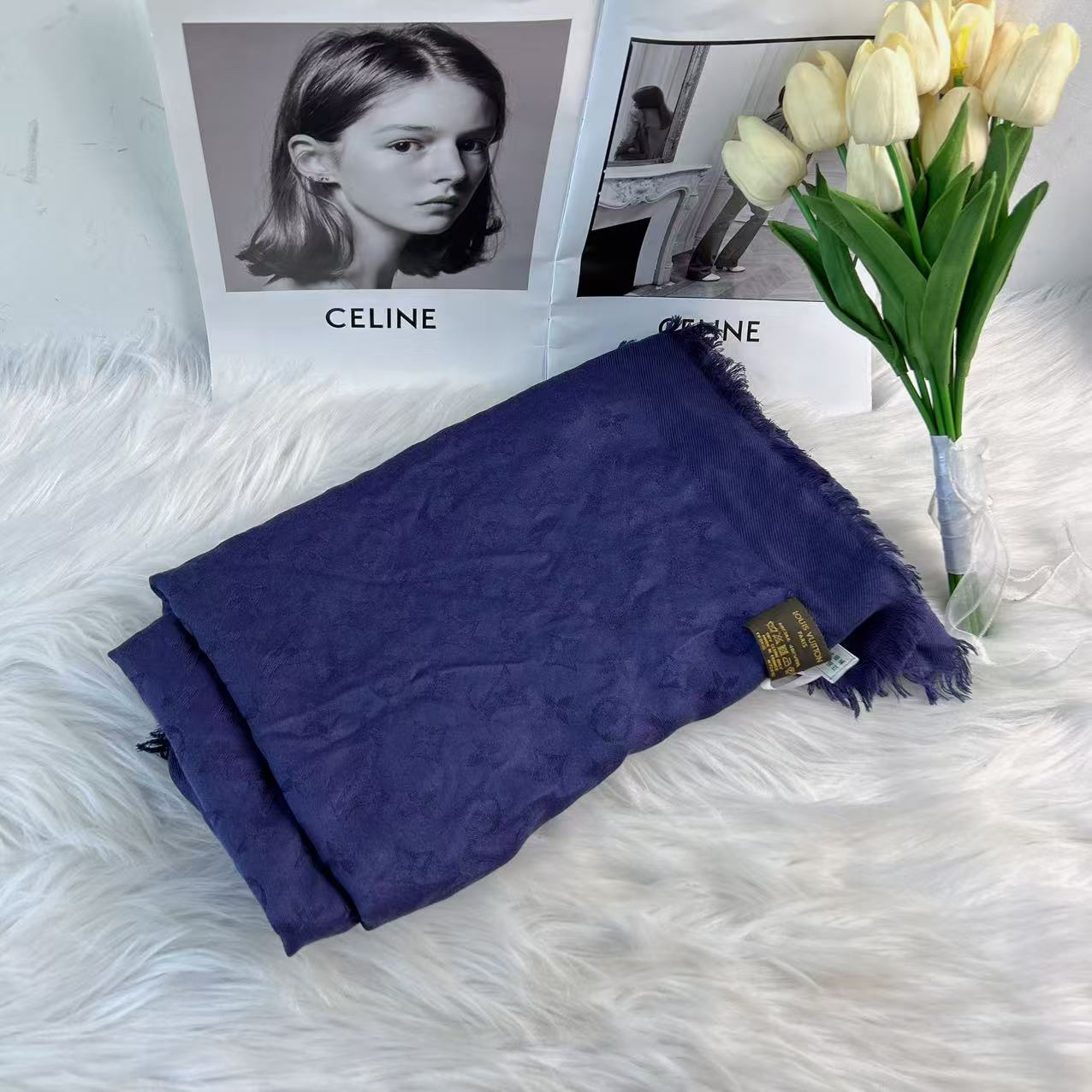 95新 LouisVuitton/路易威登 路易威登蓝色老花围巾