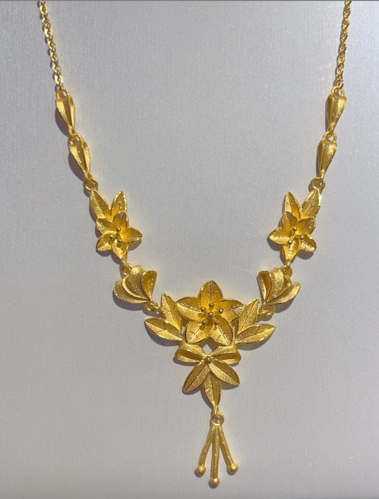 5g工艺足金999三生花繁花似锦套链吊坠