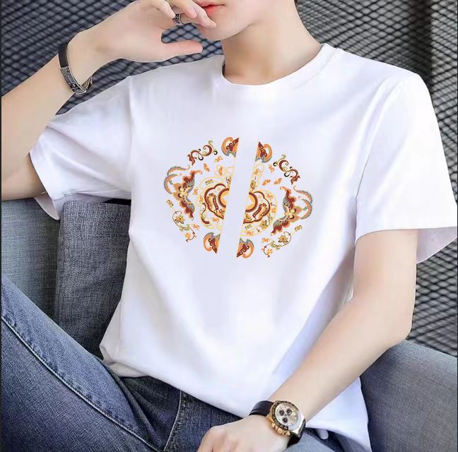 2025新款纯棉T恤男圆领印花短袖潮流百搭半袖宽松情侣款上衣t